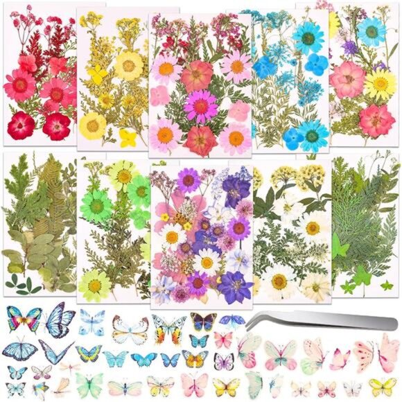 297 Pcs Dried Pressed Flowers Butterfly Stickers for Resin, Real Natural Dry - Picture 1 of 7